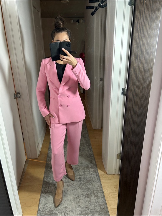 Express Pants - Express Bubblegum Pink Stretch Suit Set Blazer & Stylist Ankle Pants